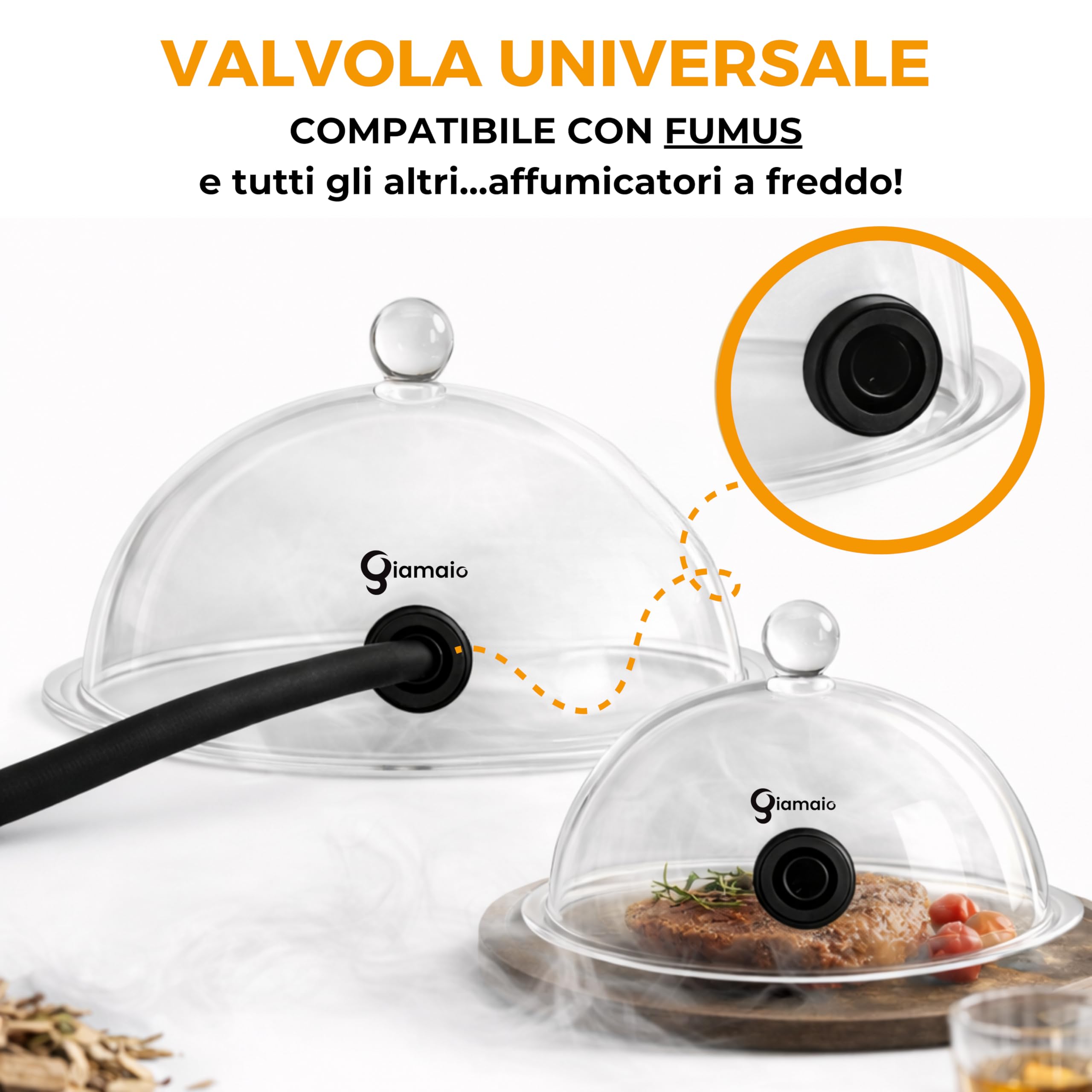 Domus - Set di 2 Cupole + 1 Disco Cocktail per Affumicatore da Cucina - Misure Campana Affumicatura di 25 e 18 cm - Compatibili con Affumicatore a Freddo Fumus + Ricettario Digitale
