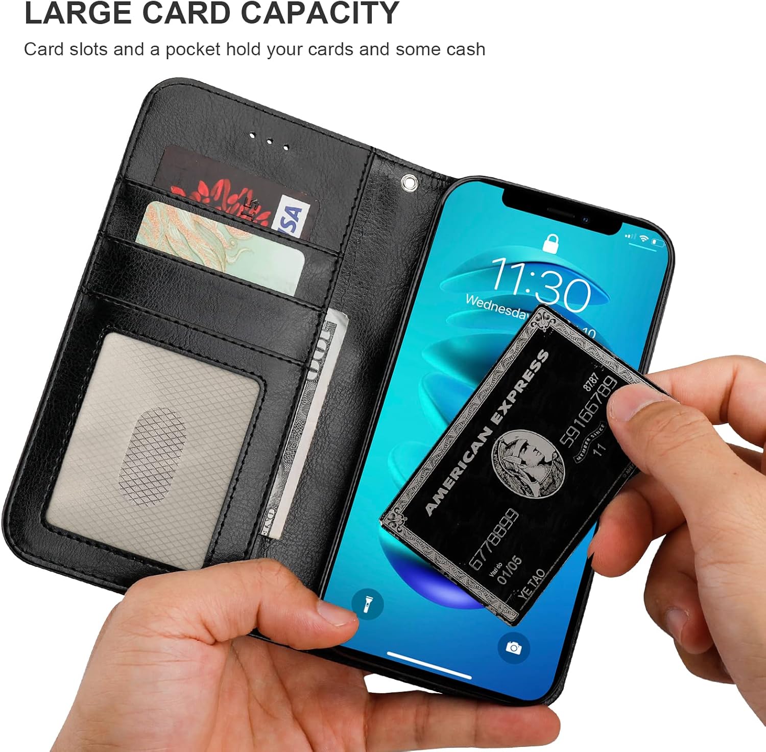 Bocasal Detachable Wallet Case for iPhone 14 Pro Max RFID Blocking Card Slots Holder Premium PU Leather Magnetic Kickstand Shockproof Wrist Strap Removable Flip Protective Cover 5G 6.7 inch (Black)