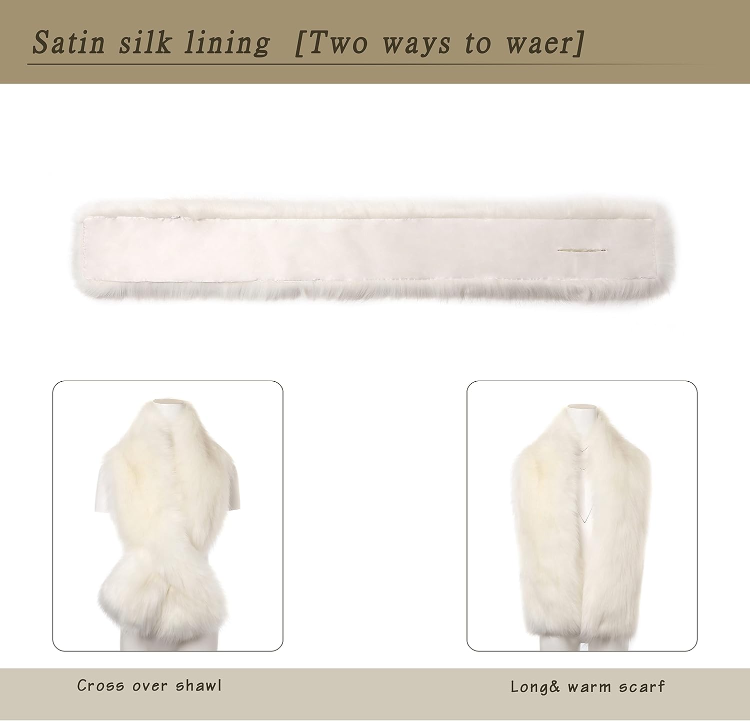 Dikoaina Women's Winter Fake Faux Fur Scarf Wrap Collar Shawl Shrug - Image 8