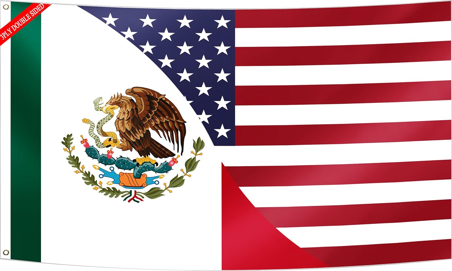 Double Sided American Mexican Friendship Flag 3x5FT USA Mexico Flag Fade Proof Vivid Color Polyester with Brass Grommets For Indoor Outdoor (B, 3x5FT 3Ply)