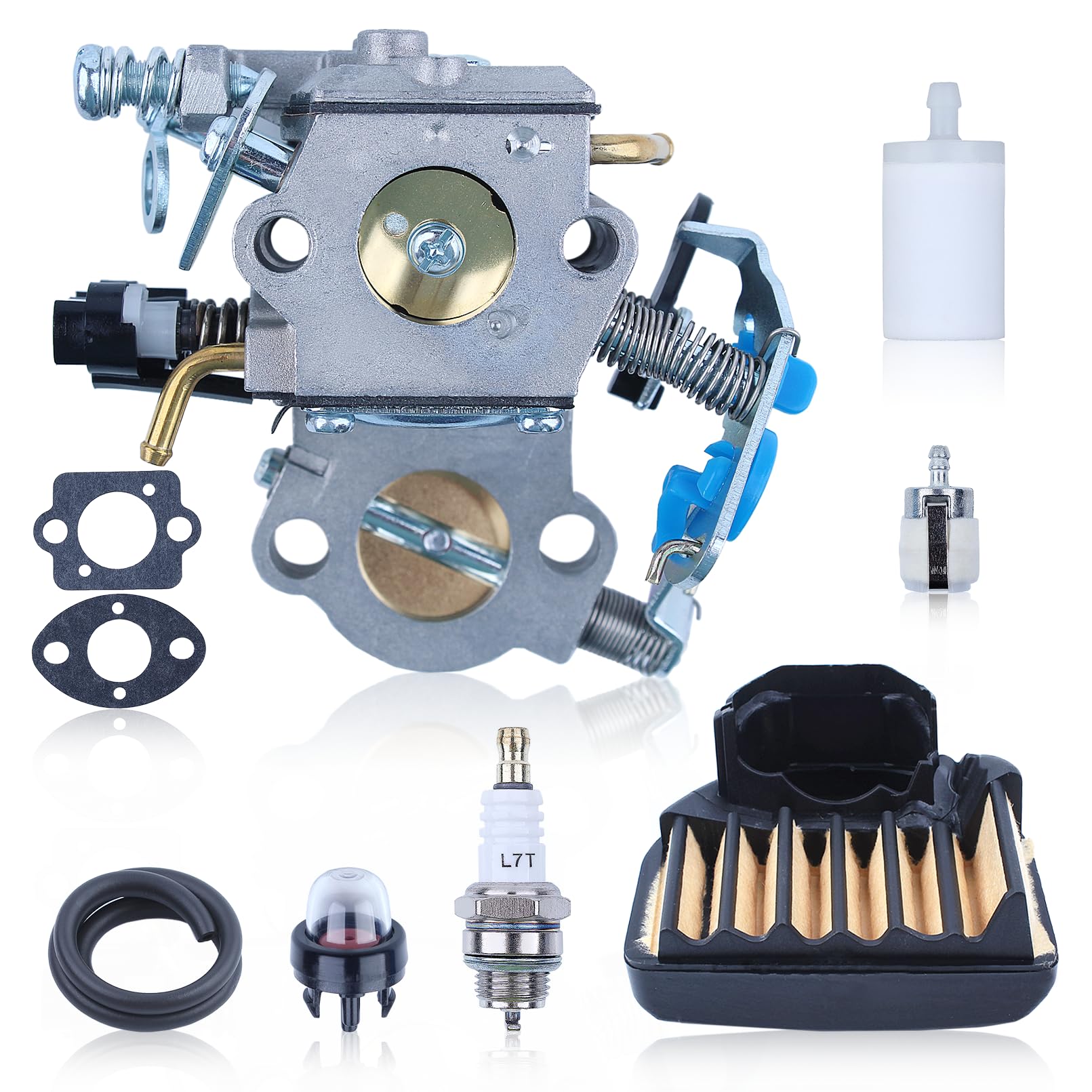 Carburateur Kit pour Husqvarna 455 Rancher 455 E 460 461, Adefol Bougie d'allumage + Poire d'amorçage + Tuyau de Carburant + Filtre à Air, Remplacement WTA-29 WTEA-1 544883001