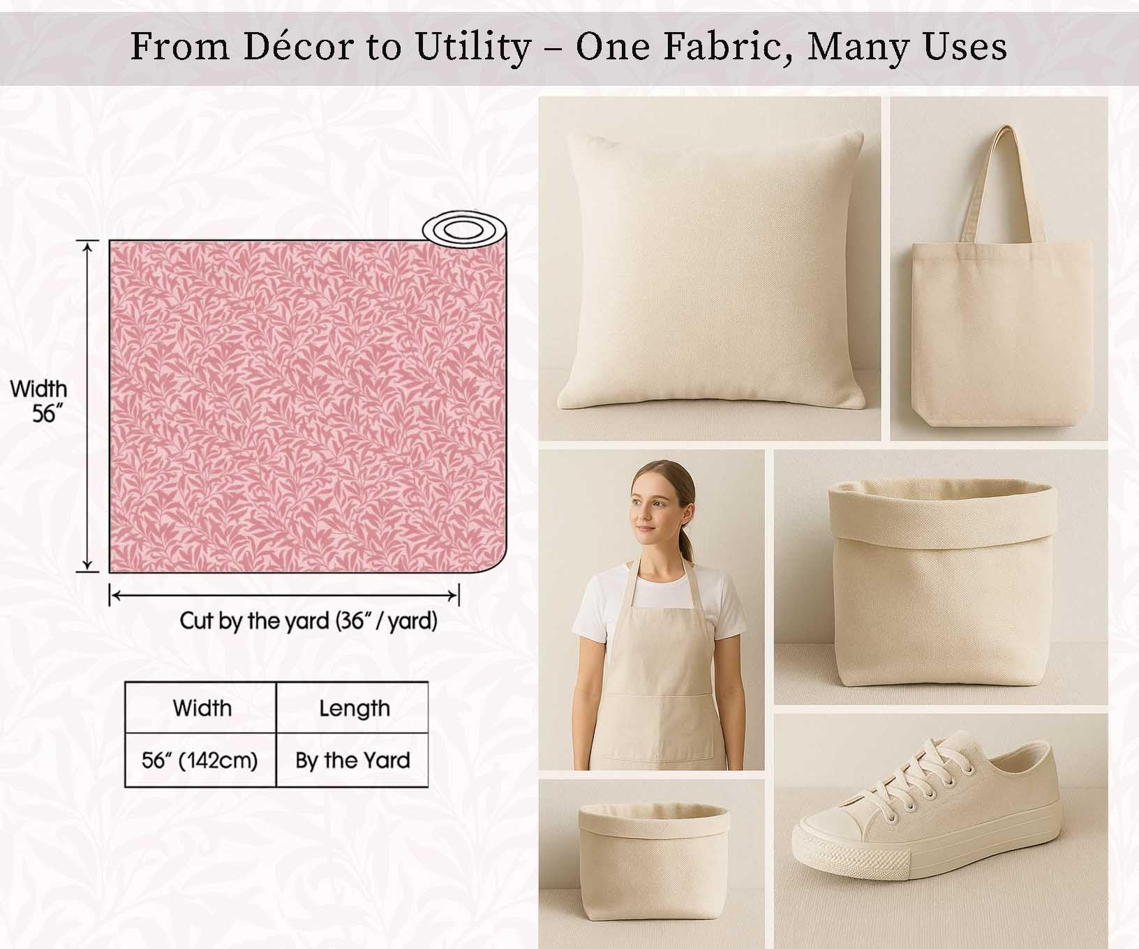 Soimoi Toile de coton imprimée | Motif feuilles - Rose | 142 cm de large | Vendu au mètre | Tissu d'ameublement et de loisirs créatifs très résistant