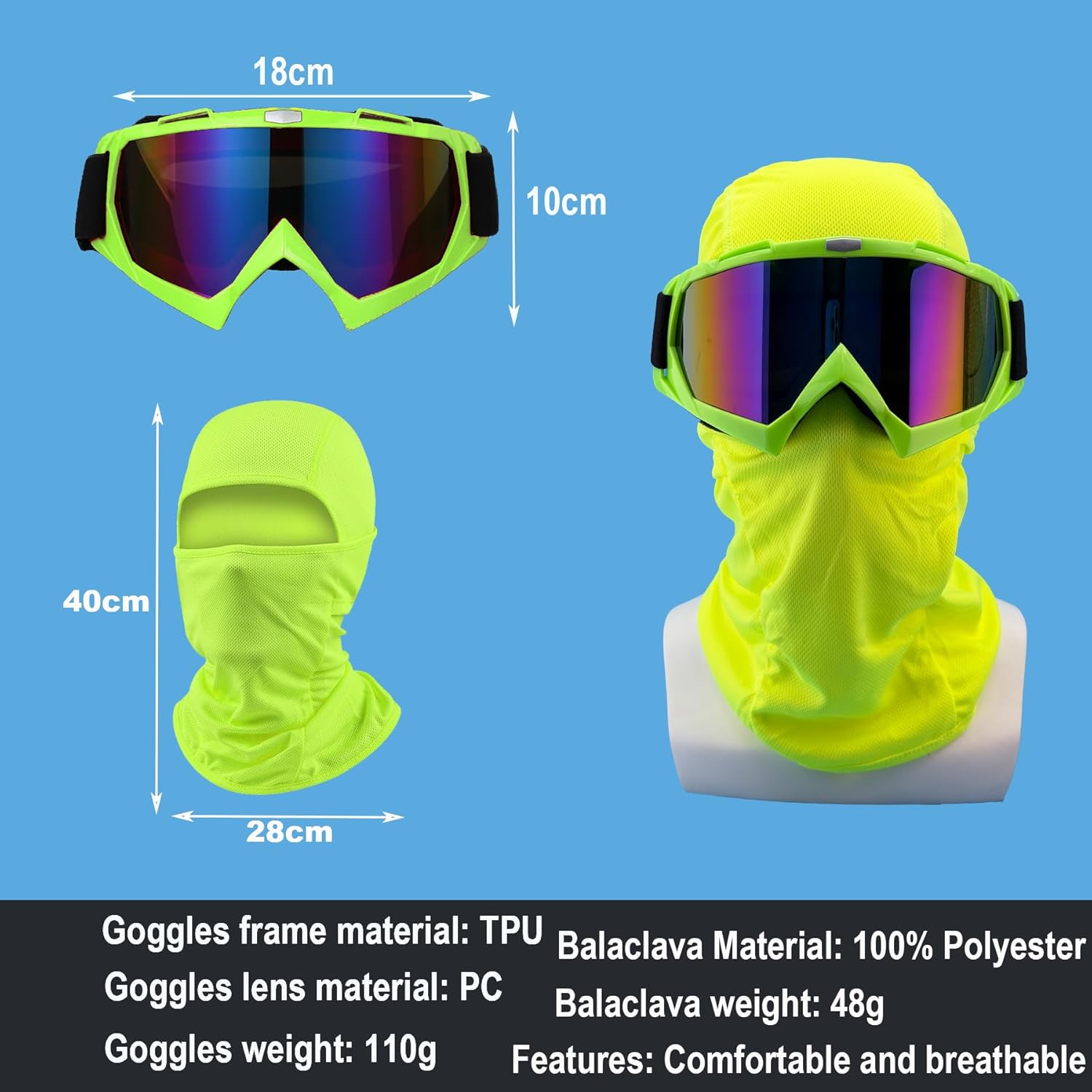 Dirt Bike Goggles ATV Off-Road Riding Motorcycle Motocross Glasses with Sun UV Protection Balaclava Full Face Cover - Image 2