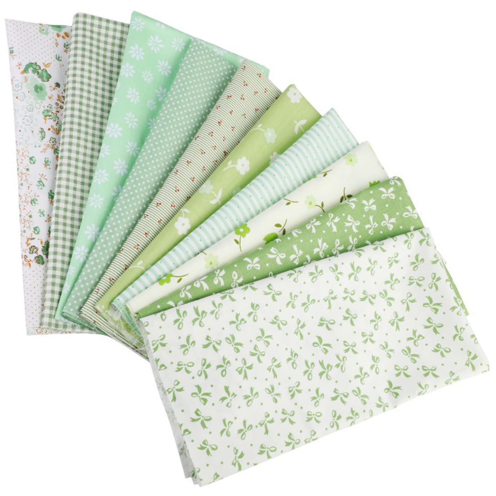 Green-10 Fabric Material For Sweing,Green Fat Quarters Cotton Craft Fabric Patchwor 10 Pack 50 * 50Cm Sewing Patchwork Different Pattern Cloths Diy Scrapbooking Artcraft (Green-10)