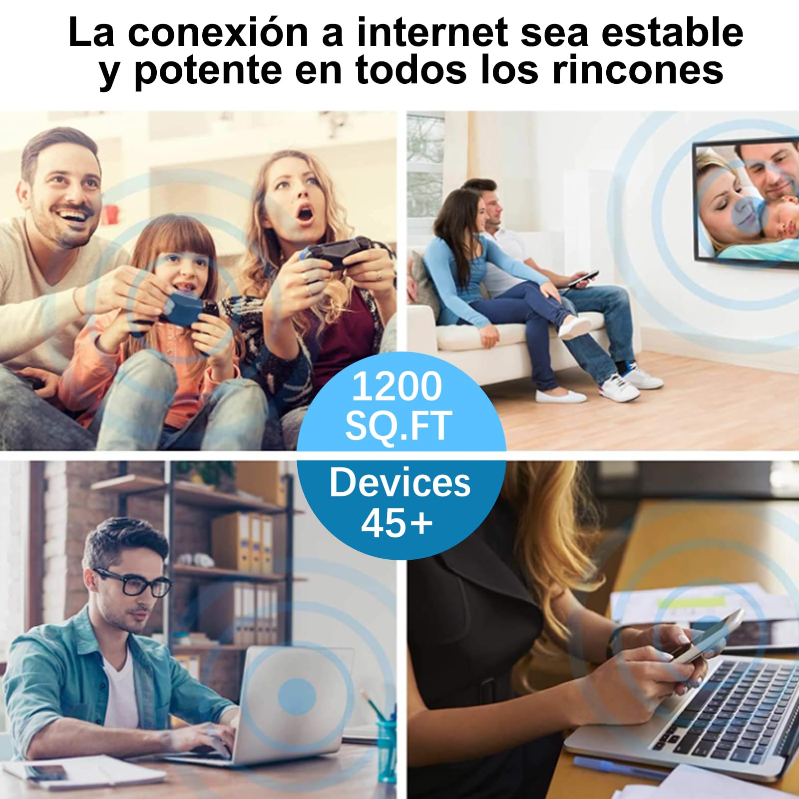 Repetidor WiFi 300Mbps 2.4 GHz, Amplificador y Extensor de Red WiFi Cobertura de hasta 120m², Modo Ap, WPS Botón, Puerto Ethernet, Antenas Internas- Blanco