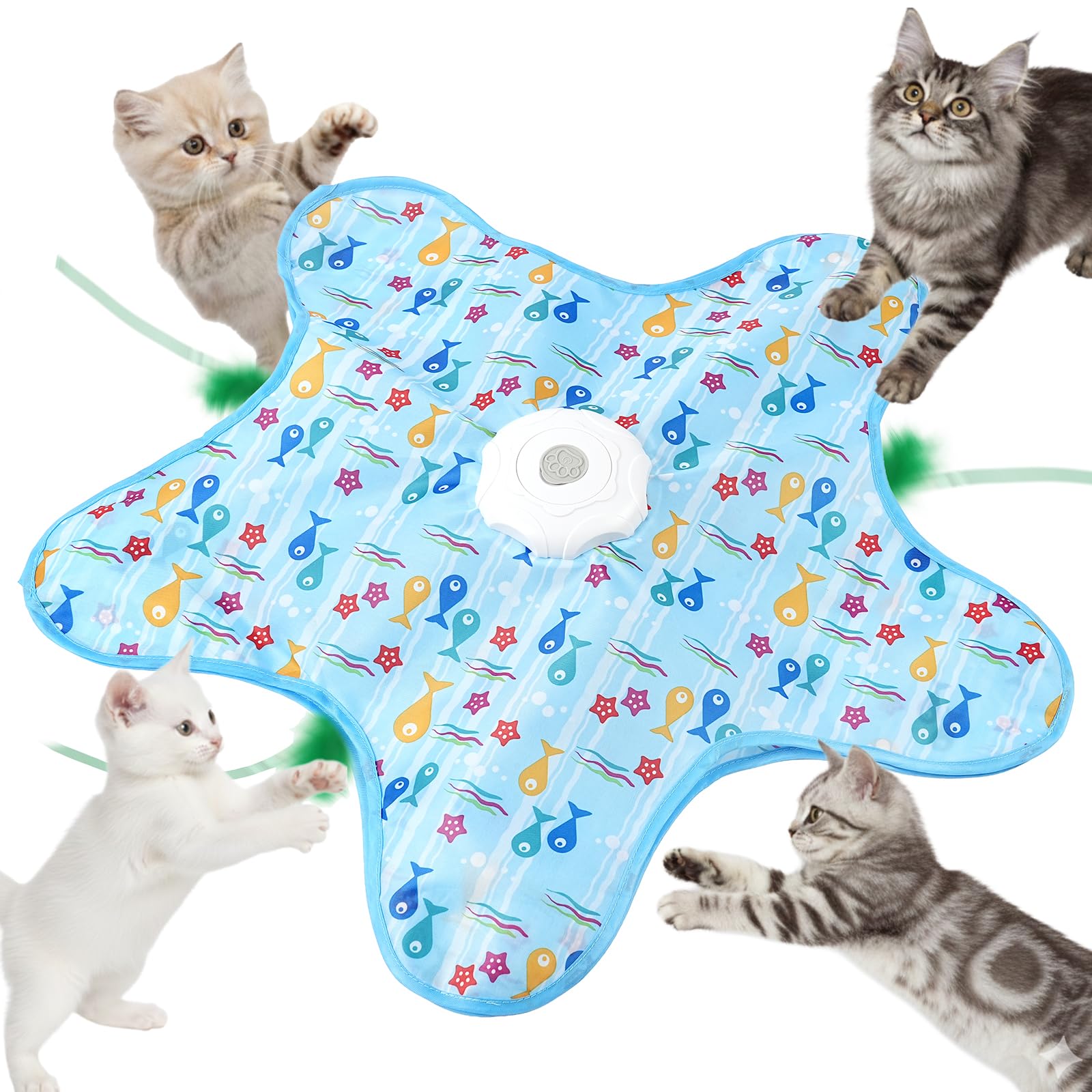 AUYAO Interaktives Katzenspielzeug mit Federautomatik Wiederaufladbar Intelligentes Katzenspielzeug Elektrisch mit Federn Mausgeräuschen 3 Spielmodi USB-Aufladung Selbstbeschäftigung Blau - Fünfspitz
