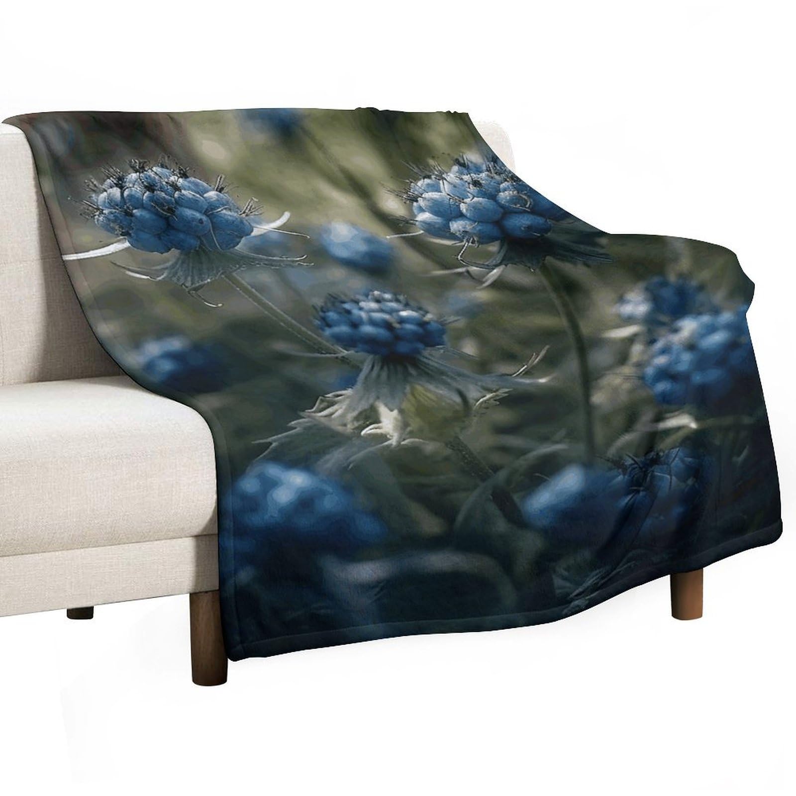 Couverture flanelle douce bourgeons bleus plaid léger confortable lit canapé