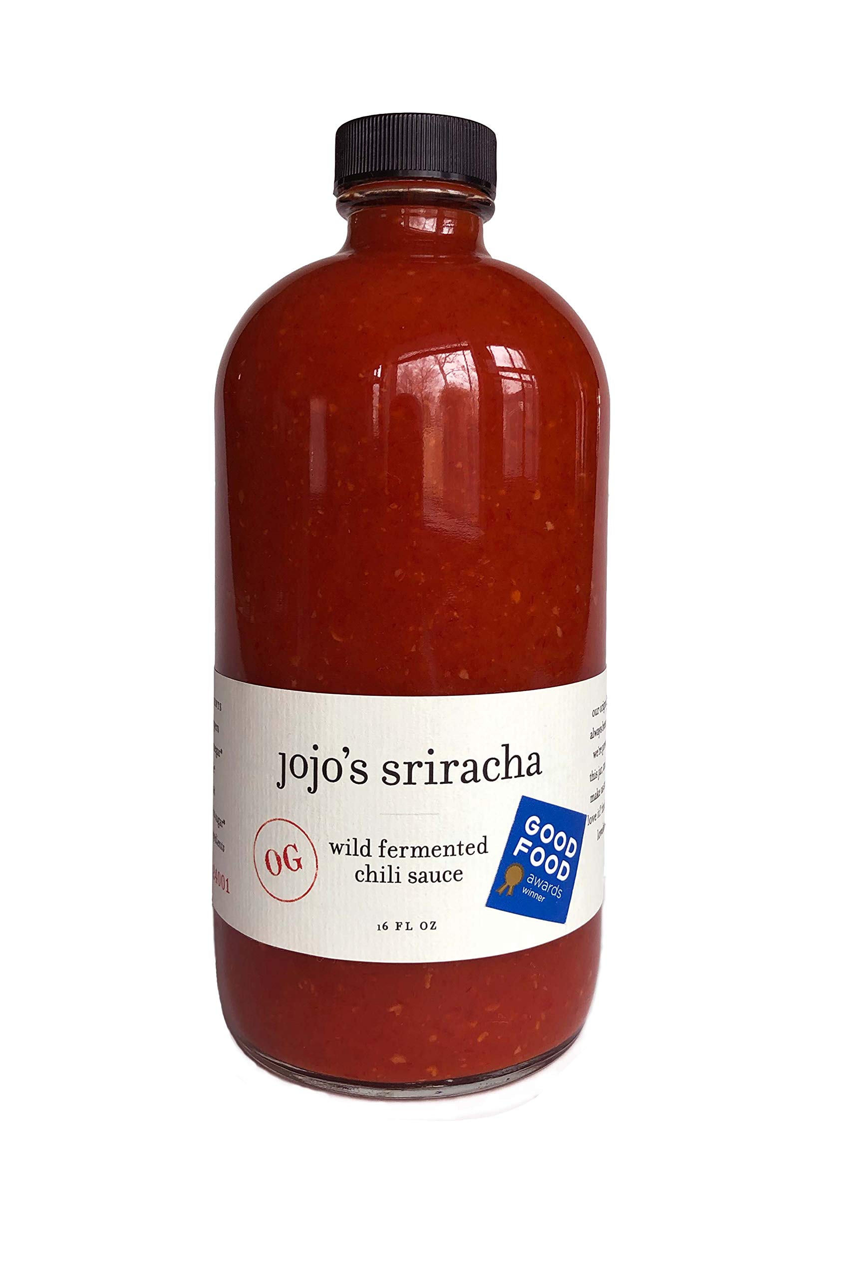 Jojo's Sriracha OG, Award-Winning Wild Fermented Hot Sauce, Gourmet Sriracha Chili HotSauce with Ripe Chili Peppers, All Natural, Organic Garlic, Organic Coconut Palm Sugar, Sea Salt, 16 oz.
