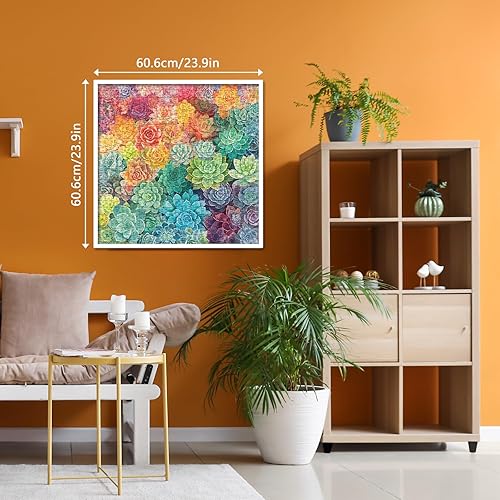 Miniatura 5 de Rompecabezas de cactus suculentos arcoíris de 1000 piezas para adultos, rompecabezas de plantas degradadas coloridas para mujeres, rompecabezas