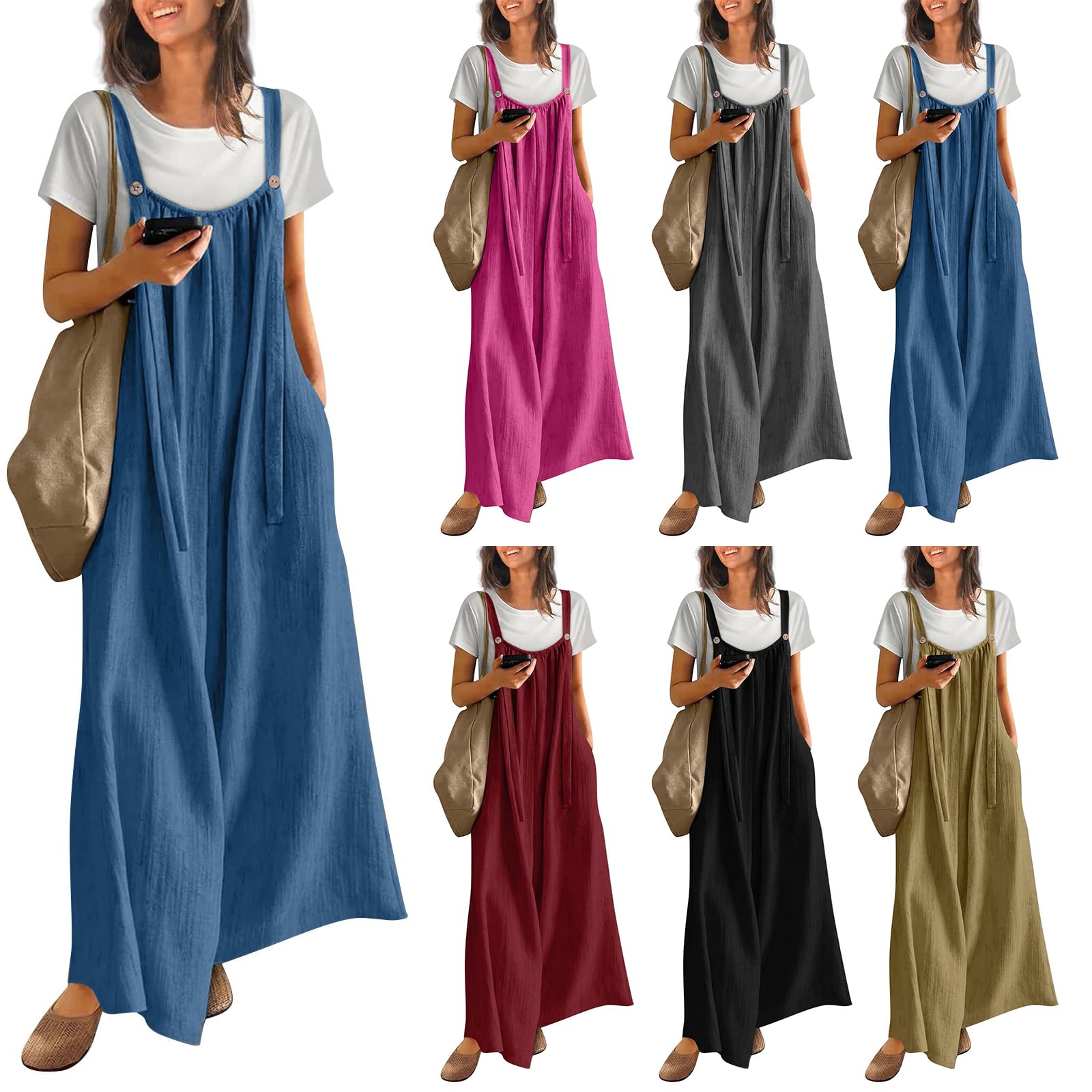ZsaeSM Summer Wide Leg Jumpsuits for Women Casual Sleeveless Flowy Jumpsuit Long Palazzo Pants Baggy Overalls with Pockets