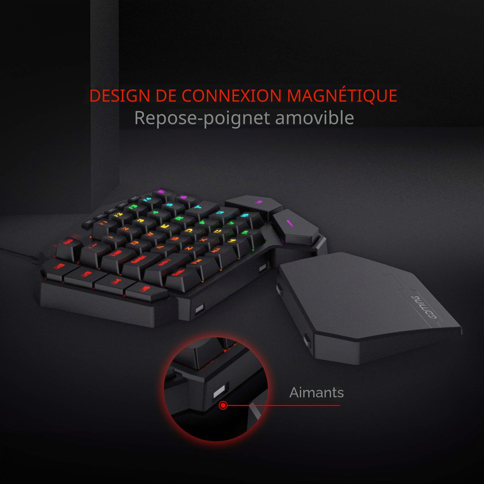 Redragon K585 Clavier Une Main Filaire RGB 42 Touches Rouge | clavier gaming mécanique RGB une main filaire type C 7 touches macro repose-poignet détachable 42 touches interrupteur rouge