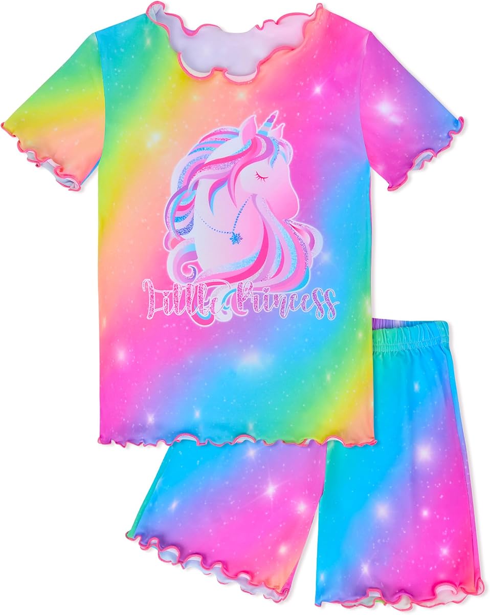 Sylfairy Girls Pajamas Set Toddler Girls Gifts PJs Summer Sleepwear Short Sleeve Top and Pants Jammies Set
