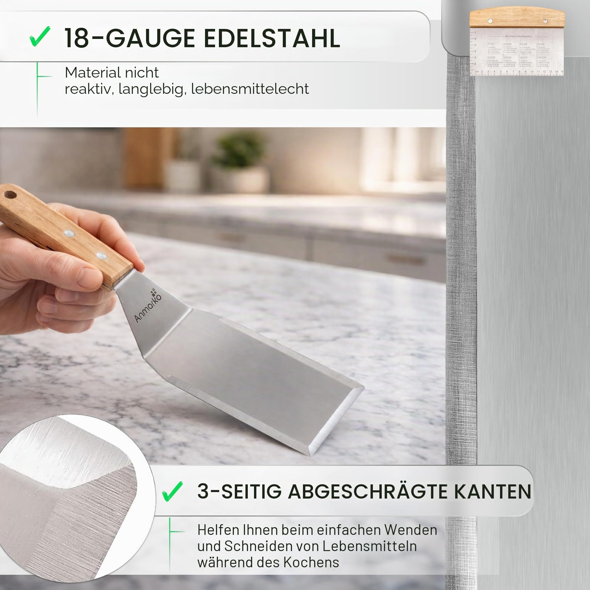 Professionelles Metall-Pfannenwender-Set – Edelstahlspatel und Grillschaber – schwerer Pfannenwender, Grill-Zubehör, ideal für Gusseisen-Grill, flache Oberseite, handelsübliche Qualität