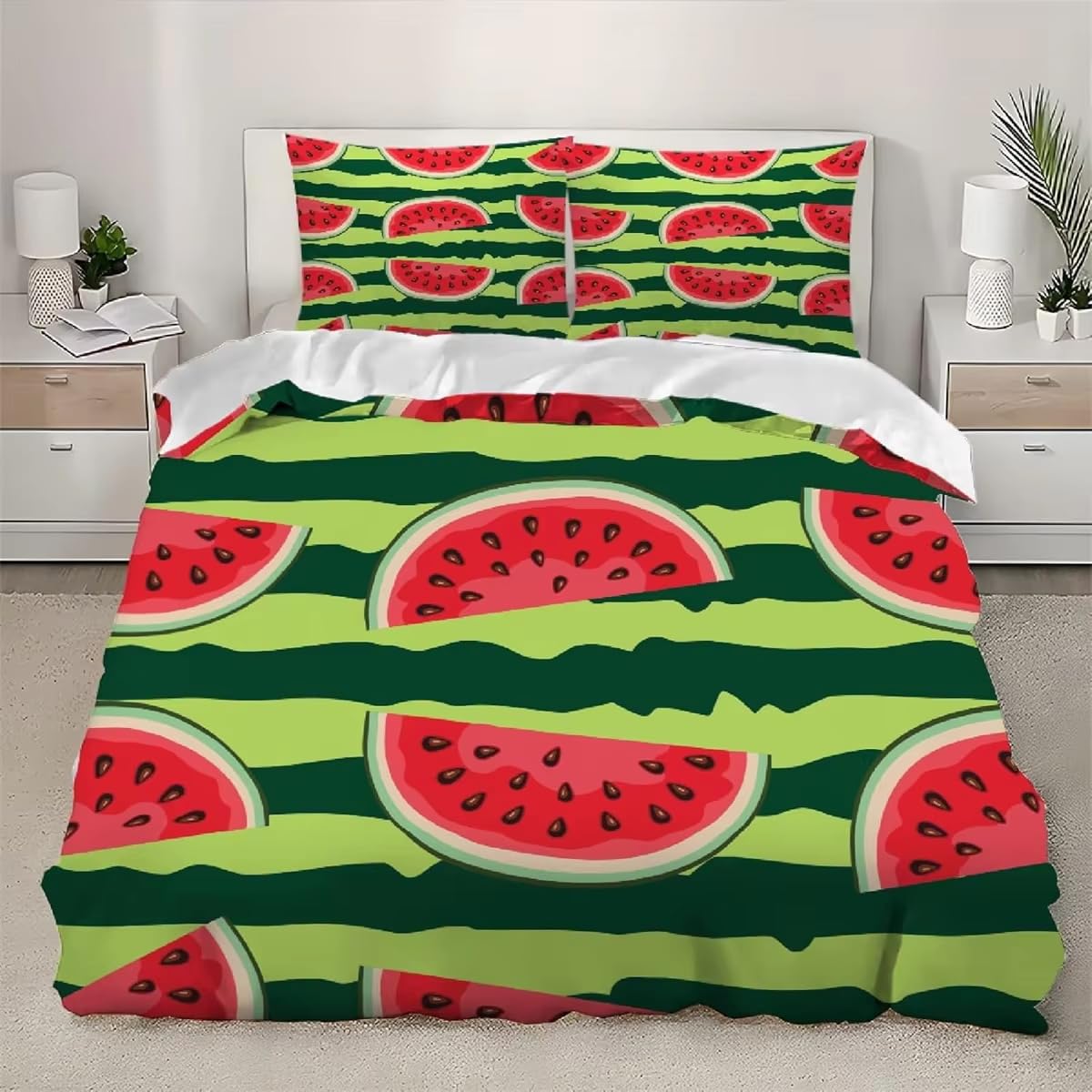 Housse de couette 90x190 rouge pastèque pour une chambre d'enfant fraîche et colorée