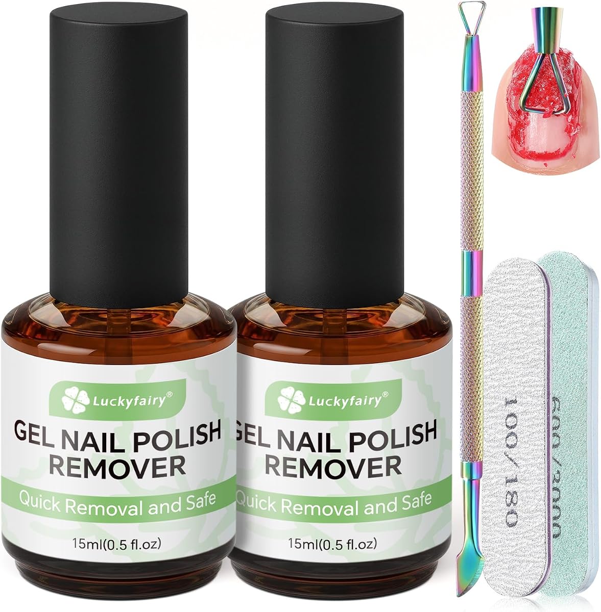 2 Pack Gel Nail Polish Remover: 5Pcs No Need Soaking or Wrapping, Gel Polish Remover for Nails in 2-5 Minutes, Easy Quick Non-Acetone Nail Remover Kit Tools