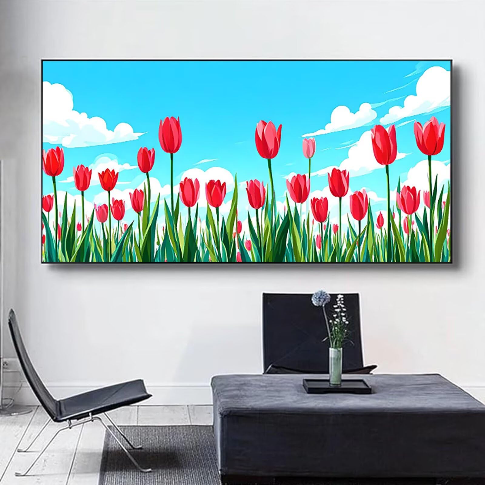 Malen nach Zahlen Kinder Tulpe Malen Nach Zahlen Erwachsene, Geschenke für Mädchen Junge Bastelset Set, Malen nach Zahlen Blume | Malen nach Zahlen Ohne Rahmen, (60x120cm) Bastelset Erwachsene 0-O