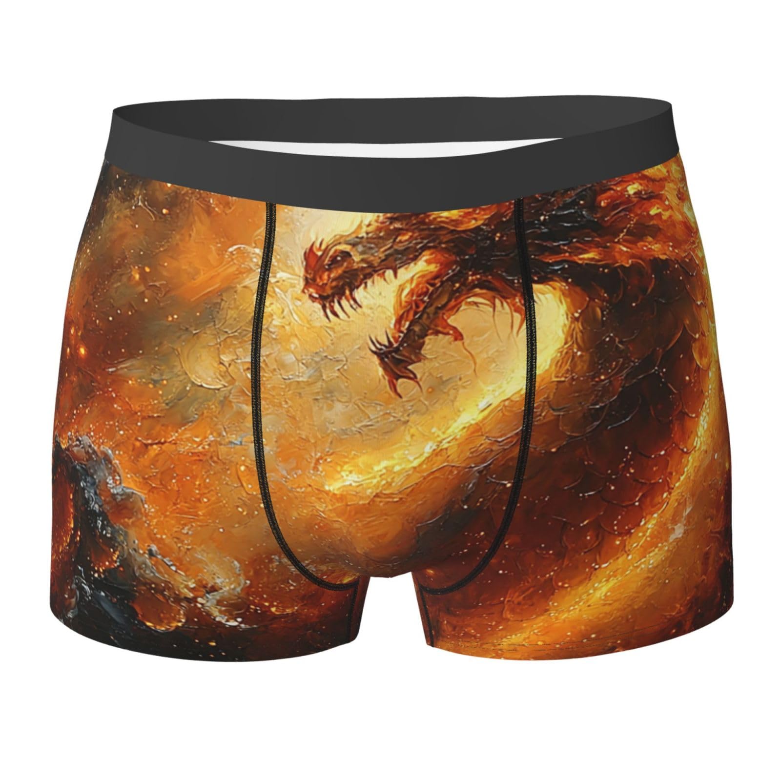 peiyeety Mens Boxer Briefs Breathable Underwear Comfortable, Dragon Fire Flame Burning Black