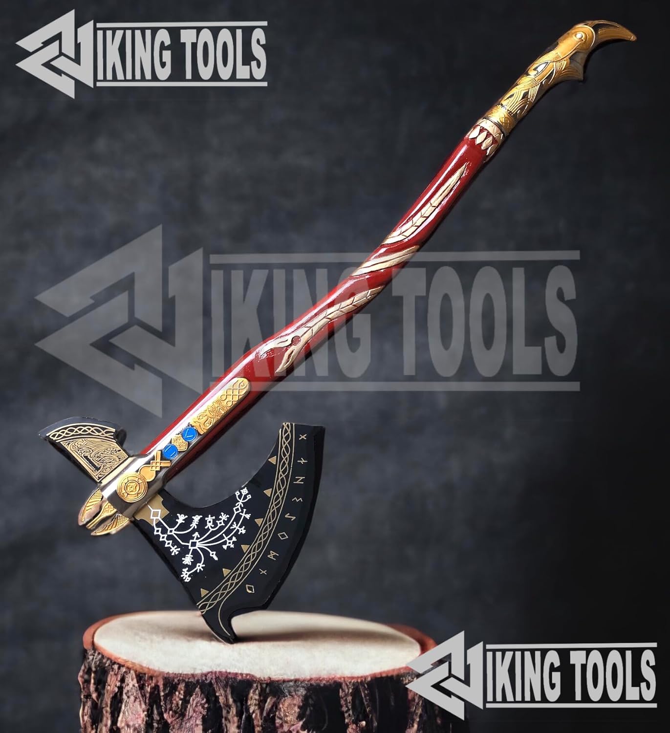 SHINY CRAFTS® Handcrafted Viking Axe – Engraved Nordic Blade with Wooden Handle Norse Bearded Hatchet for Men Unique Gift for Him, Collectors, Cosplay, Camping, Medieval Wall Decor (Viking-VBA-26)