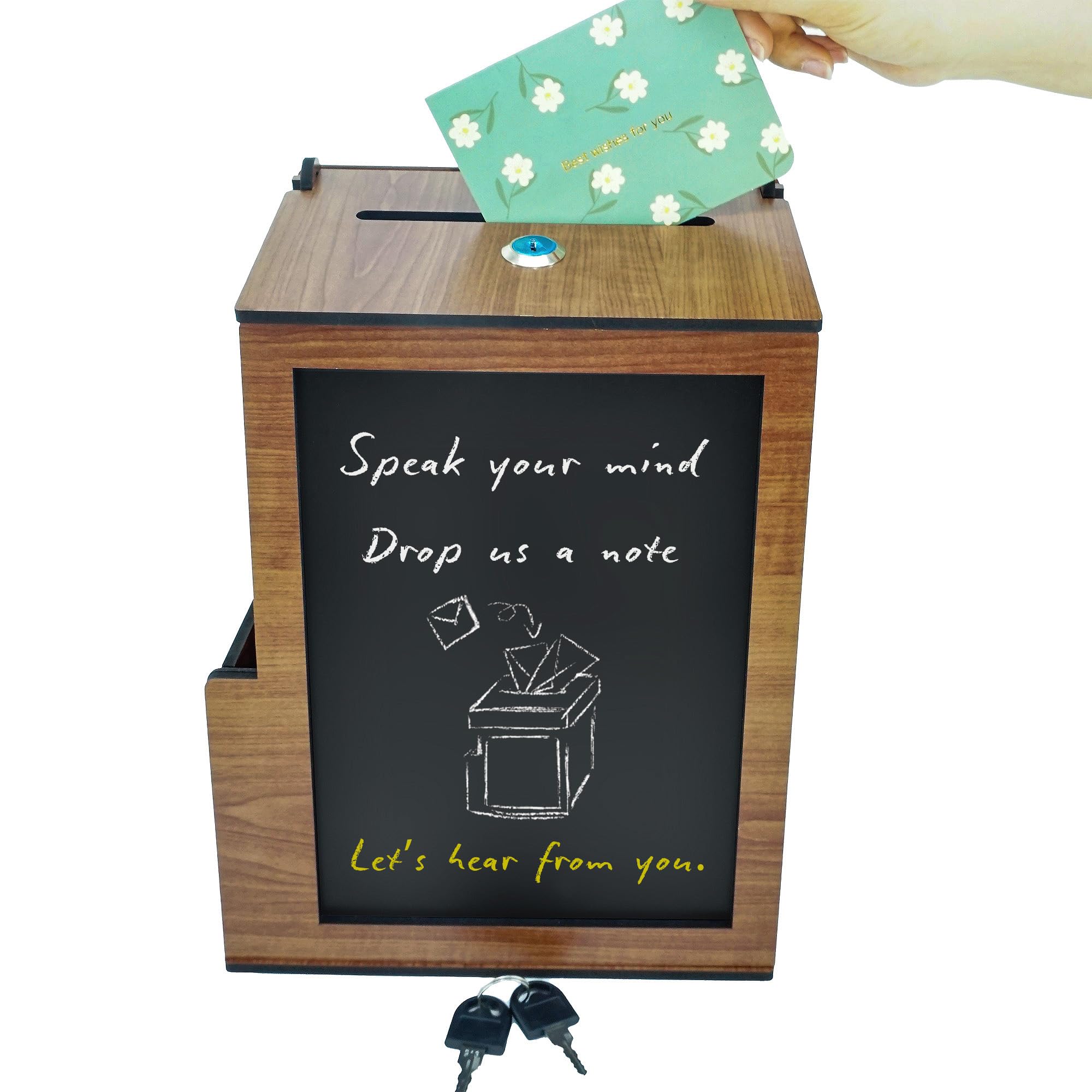 SHUMEI Urna rústica de madera vintage con cerradura, caja de sugerencia, consejos y donación segura multiusos con pizarra para iglesias, cafeterías, restaurantes y oficinas