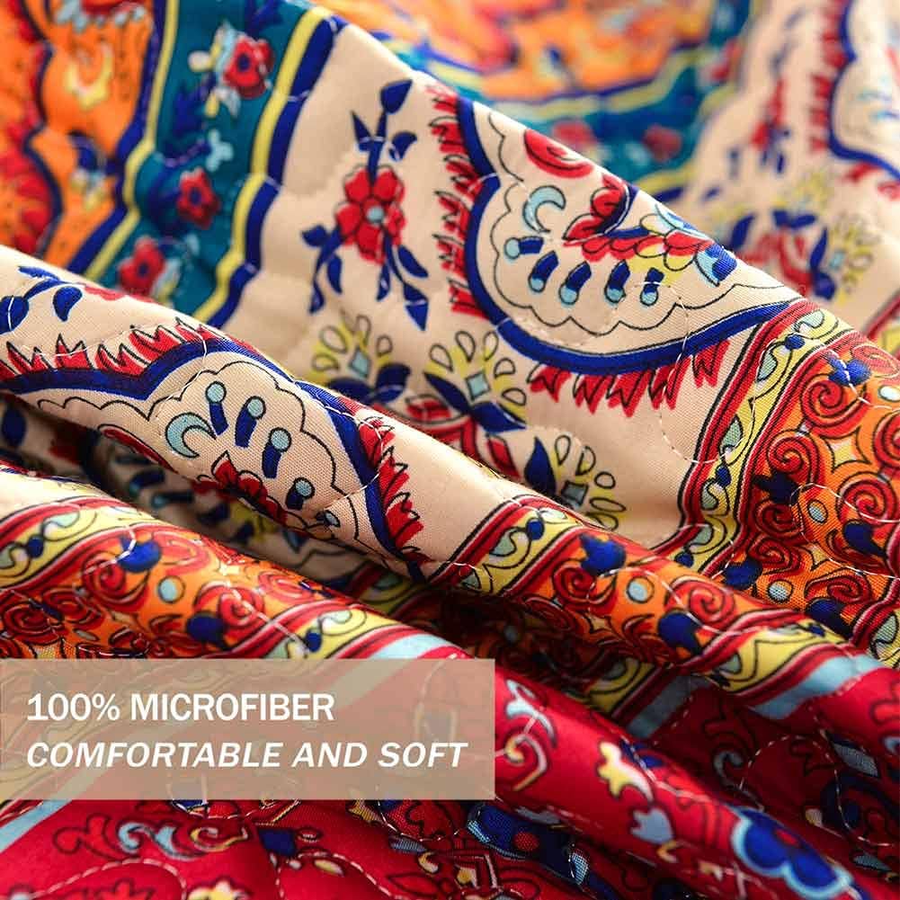 Nanko Quilt Set Queen Full Size 3 Pcs, Boho Red & Blue Colorful Vintage Striped Bedspreads, Soft Lightweight Coverlet Bed Spreads, Bohemian Thin Quilted Comforter Bedding Sets for Women Men, 90 x 90 - Image 3