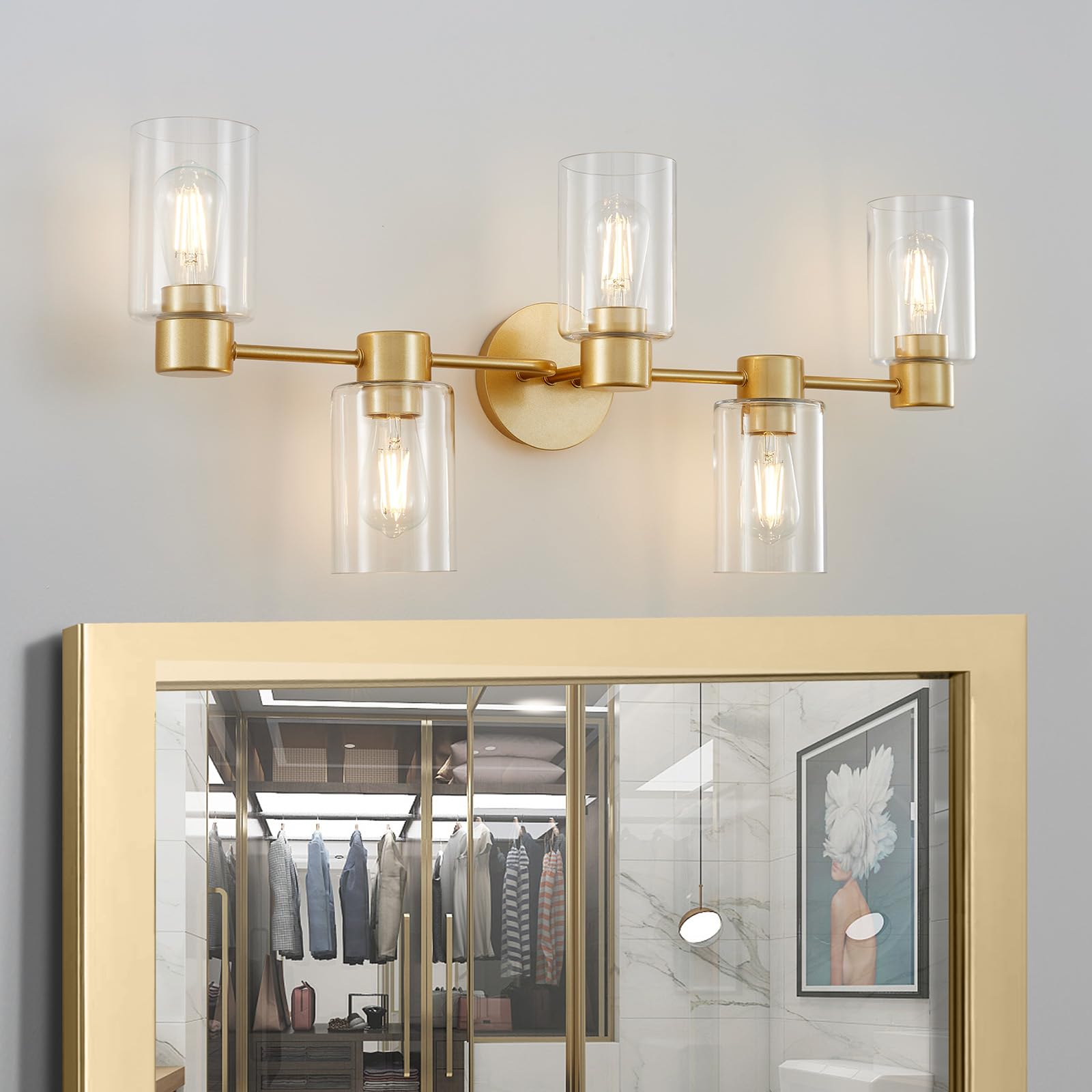 WUZUPS 5-Light Bathroom Wall Light Fixture Over Mirror Clear Glass