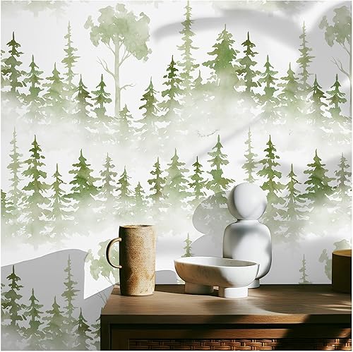Floralplus Papel tapiz extraíble de bosque bohemio para baño, apto para inquilinos, para decoración del hogar, papel de contacto con hojas para