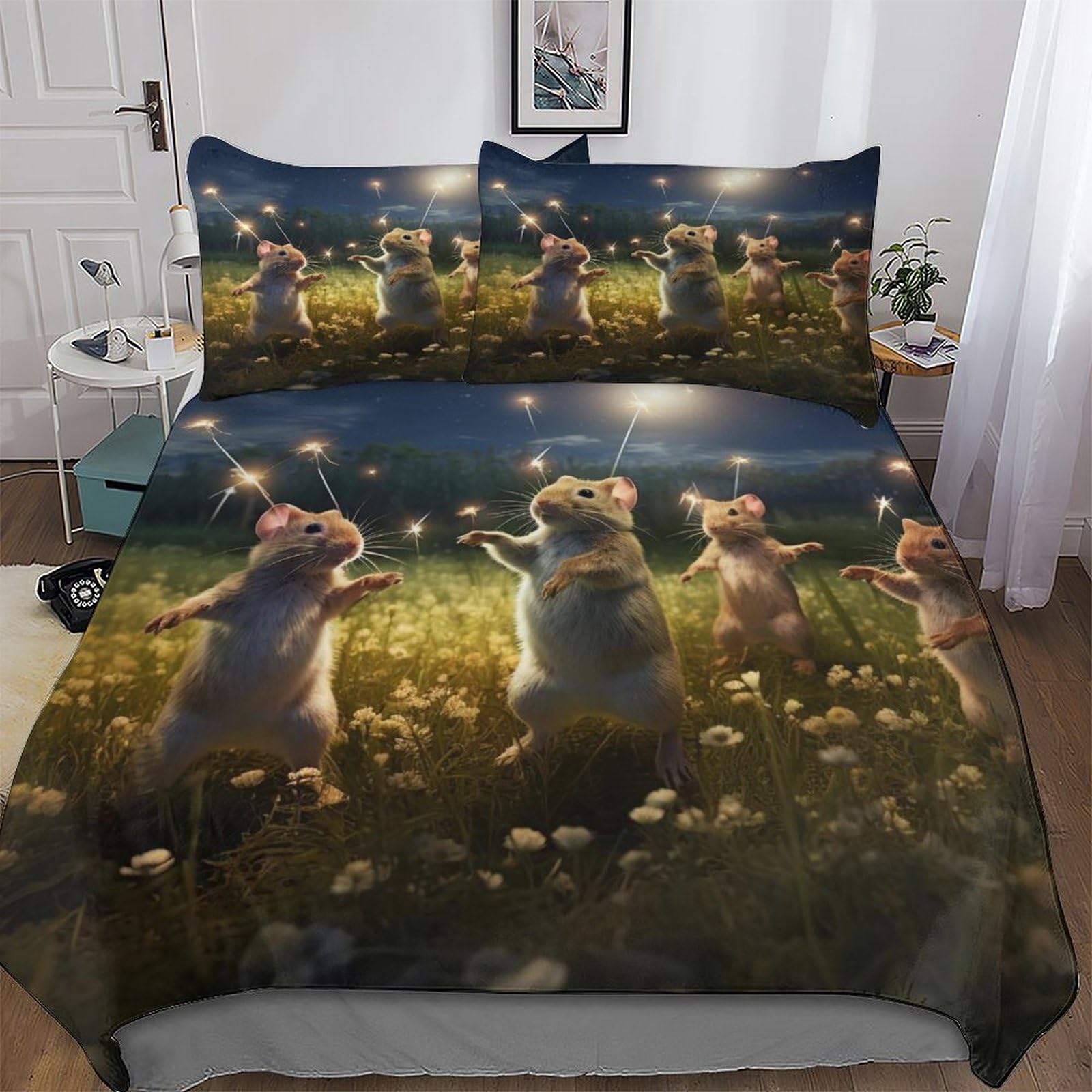 Parure housse de couette souris 200x200 microfibre lit 2 personnes zip