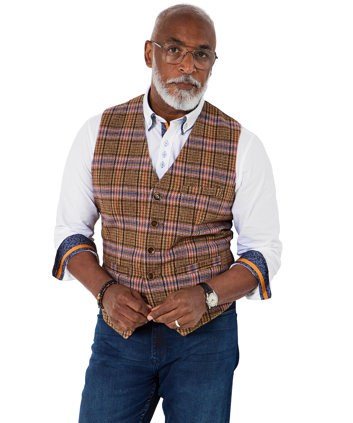 Joe Browns Men's Tailored Check Front Waistcoat Blazer, Brown/Lilac, 38