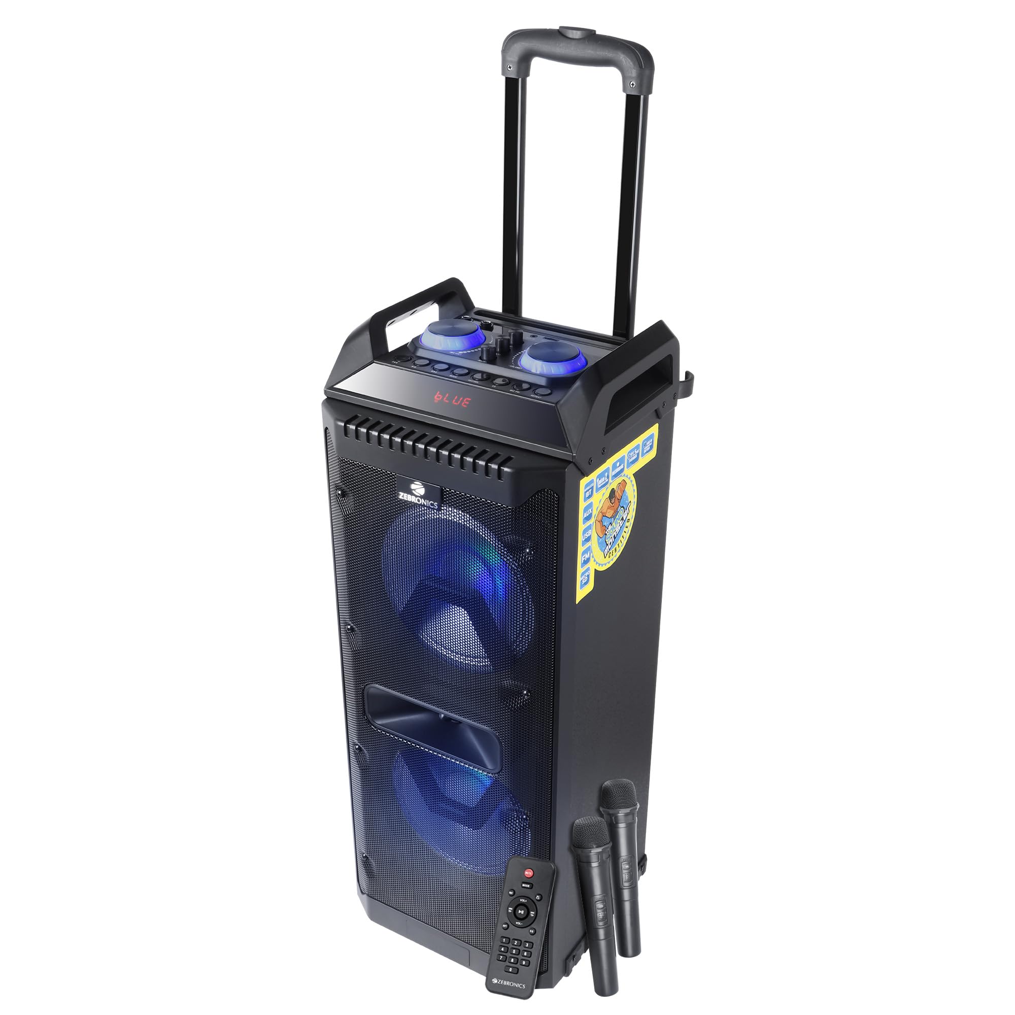 ZEBRONICS 501 Moving Monster 2X8L Trolley Party DJ Speaker, 80 Watts, Supports Bluetooth, USB, mSD, AUX, Dual Wireless MIC, Karaoke & Recording Function, LED Lights-image-33