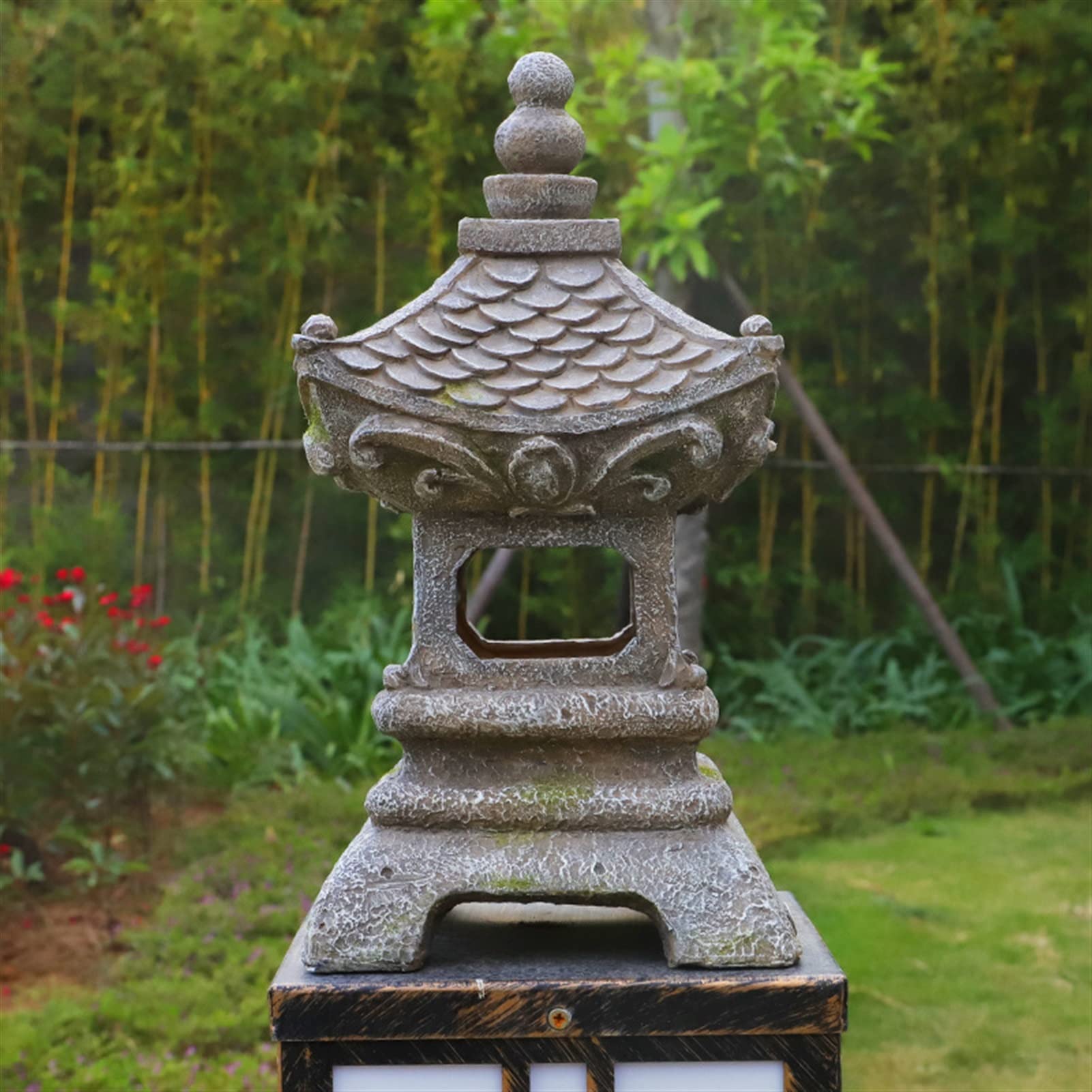Estatua de jardín con luz LED Estilo Pagoda Zen Solar para Exteriores, lámpara Japonesa para decoración de Jardines y Casas, Luces de jardín Zen para Exteriores