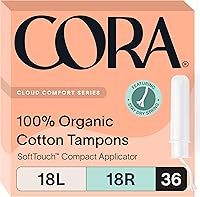 Cora Organic Cotton Tampons Multipack: 18 Light & 18 Regular | 100% Certified Organic, BPA-Free Applicator, Leak Protection