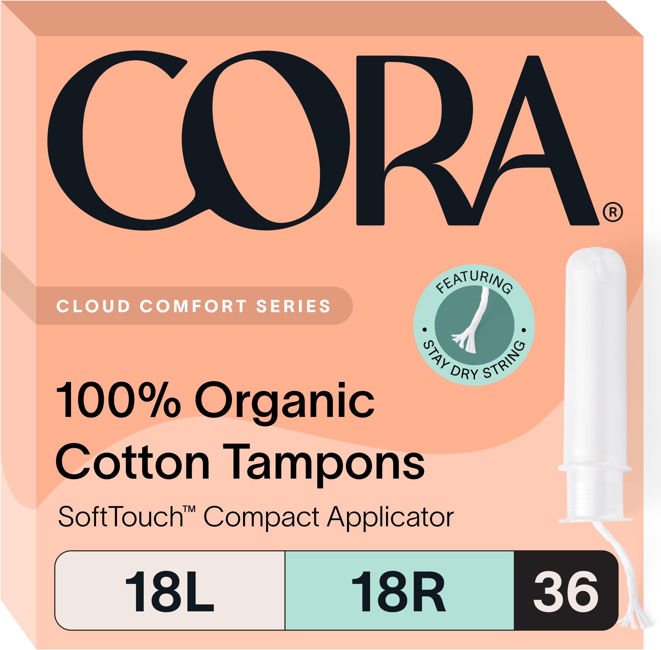 Organic Cotton Tampons Multipack (18 Light, 18 Regular Tampons)