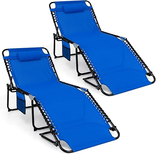 Miniatura 27 de Goplus Tumbona, silla de playa plegable de 5 posiciones con almohada desmontable, silla de descanso para tomar el sol, silla de bronceado ajustable