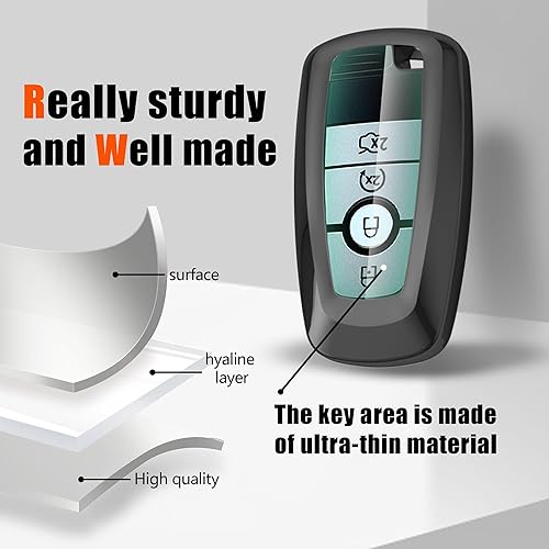 Miniatura 5 de Funda para llavero Ford con llavero de cuero, funda de TPU suave compatible con Ford Bronco Escape Expedition Explorer F150 F250 F350 F450 F550