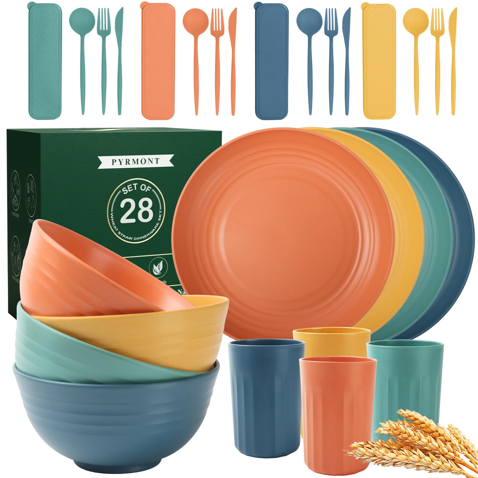 PYRMONT 28-Piece Wheat Straw Dinnerware Set