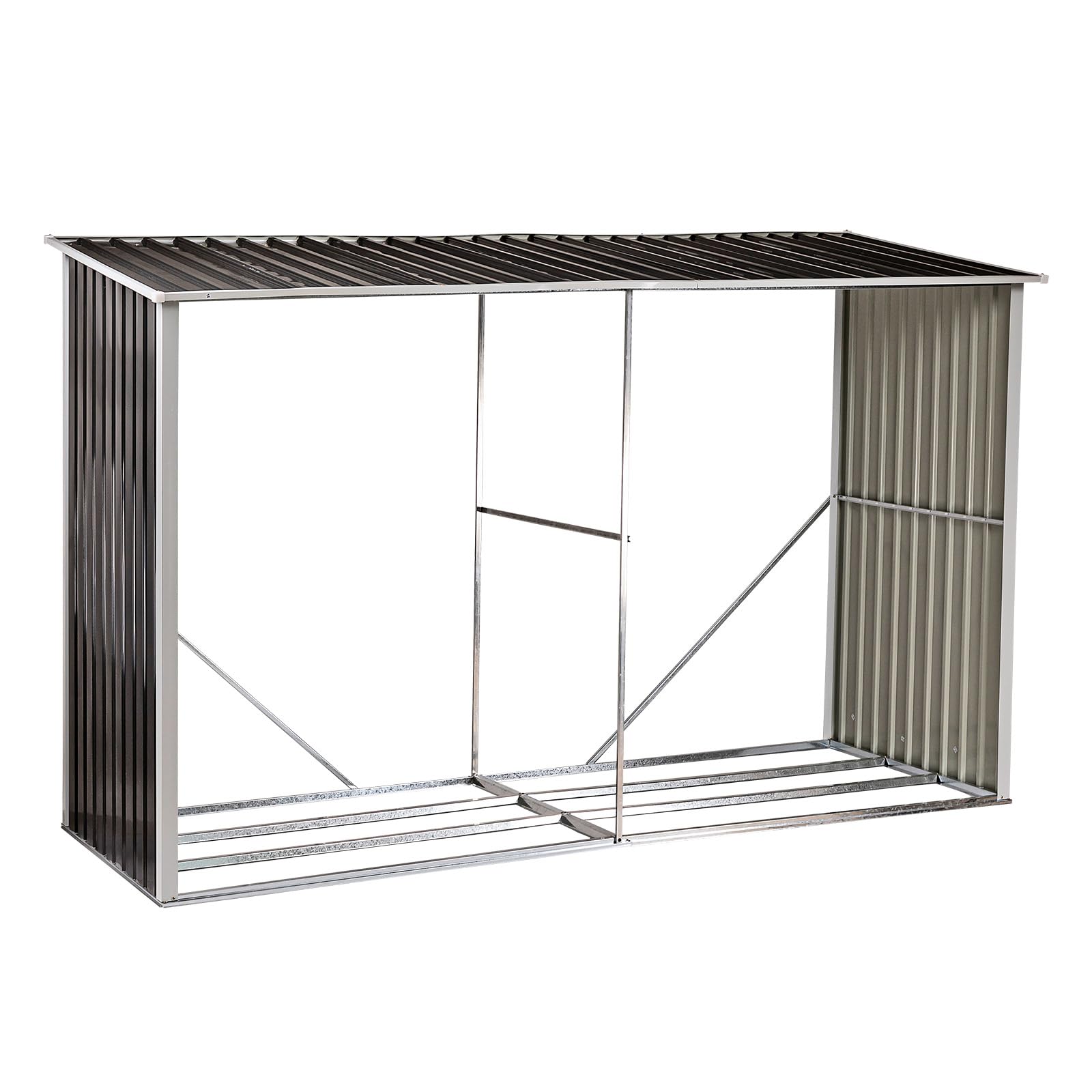 DEMA Kaminholzregal Stockholm 303x120x190 cm Brennholzregal überdacht, Holzlager Metall Anthrazit Grau, wetterfest, optimale Belüftung, Pultdach, Holzunterstand für Kaminholz Garten Außenbereich