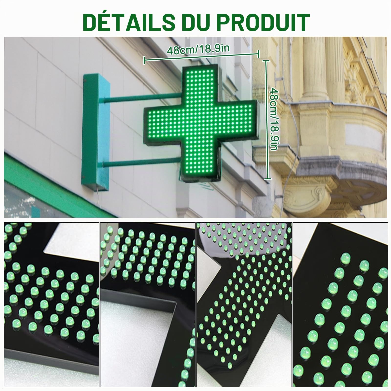 KISFWIU Enseigne Au Néon LED Croisée, 48 * 48cm Lumineuse De Pharmacie LED Croix Pour Décoration De Fenêtre Murale,Clinique Pharmacie