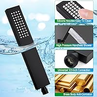 Vista 9 de ENGA Square Matte Black Solid Brass Eco-Performance Hand Held Shower Head with Wall Connector and Hose Wall Mount Handheld Showerheads Set Mate negro