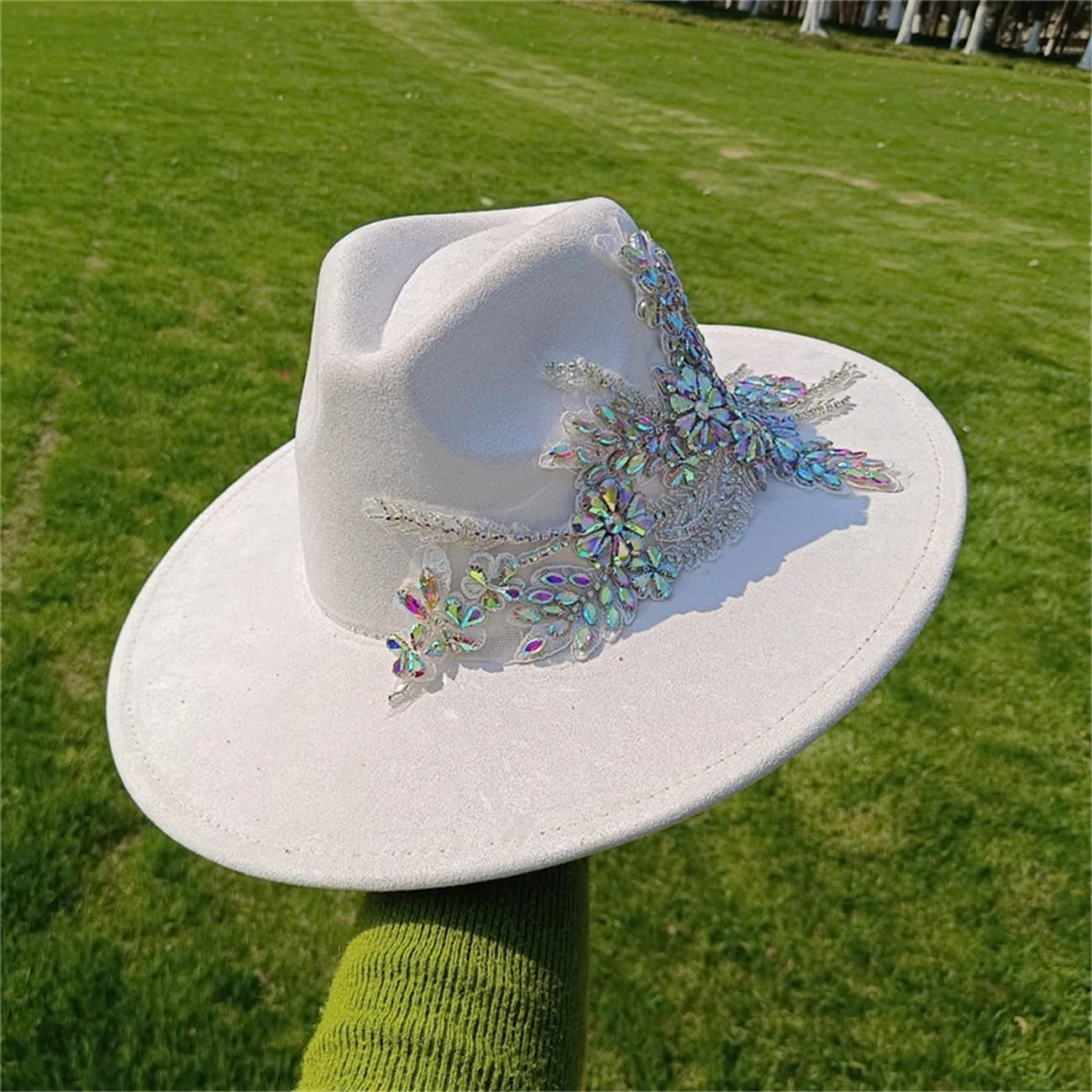 Viola DIY Cappello Ricamo Camoscio Fedora Cap Autunno E Inverno Festa di Nozze Viaggi Cappelli Gentiluomo