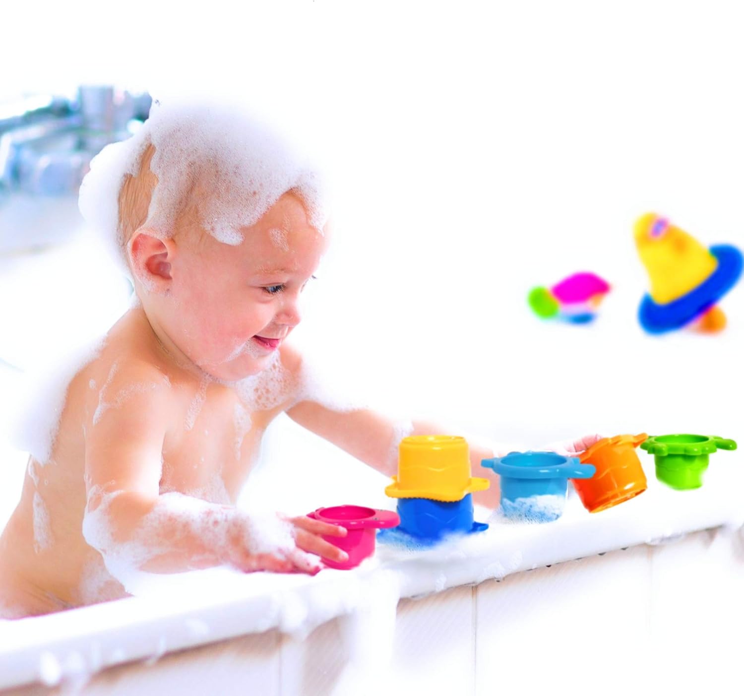 Baby Bath Toy - Beach Stacking Cups for Boys and Girls - Bath Tub Toys for Toddlers and Kids - 8 pcs image 3 of 8 B07CSBZCVB