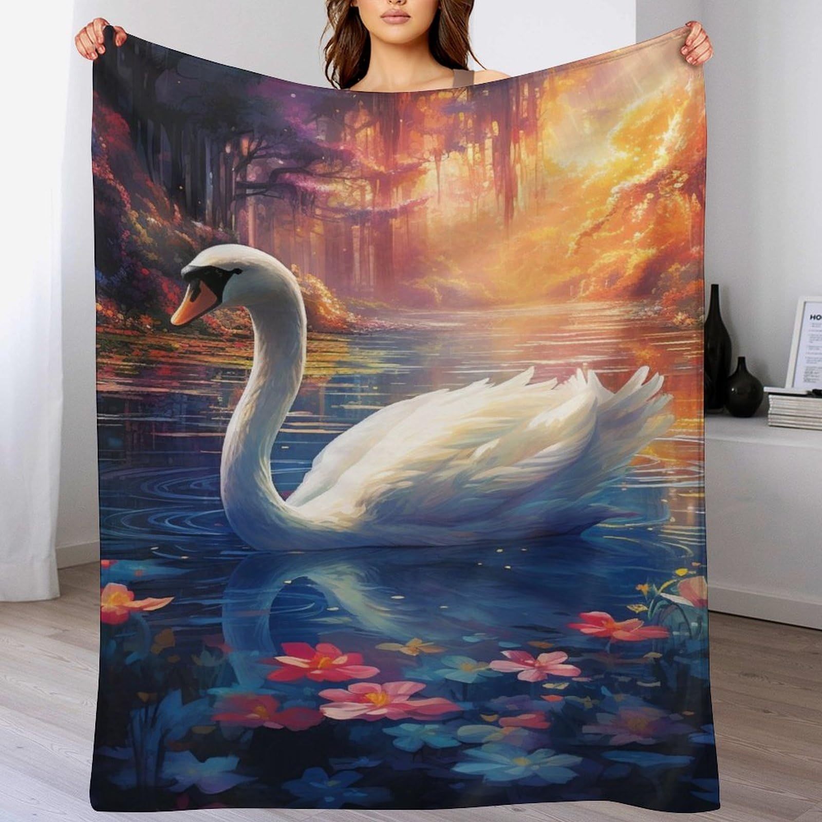 Couverture en flanelle Cygne anti-froid et respirante pour literie et salons | Plaid 180x200cm