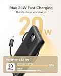 charmast 20000mAh Portable Charger with Wall Plug, Fast Charging Power Bank USB C, 20W PD Battery Pack with Built-in Cables Travel Essential for iPhone 16/15/14, Samsung, iPad More Devices (Black)