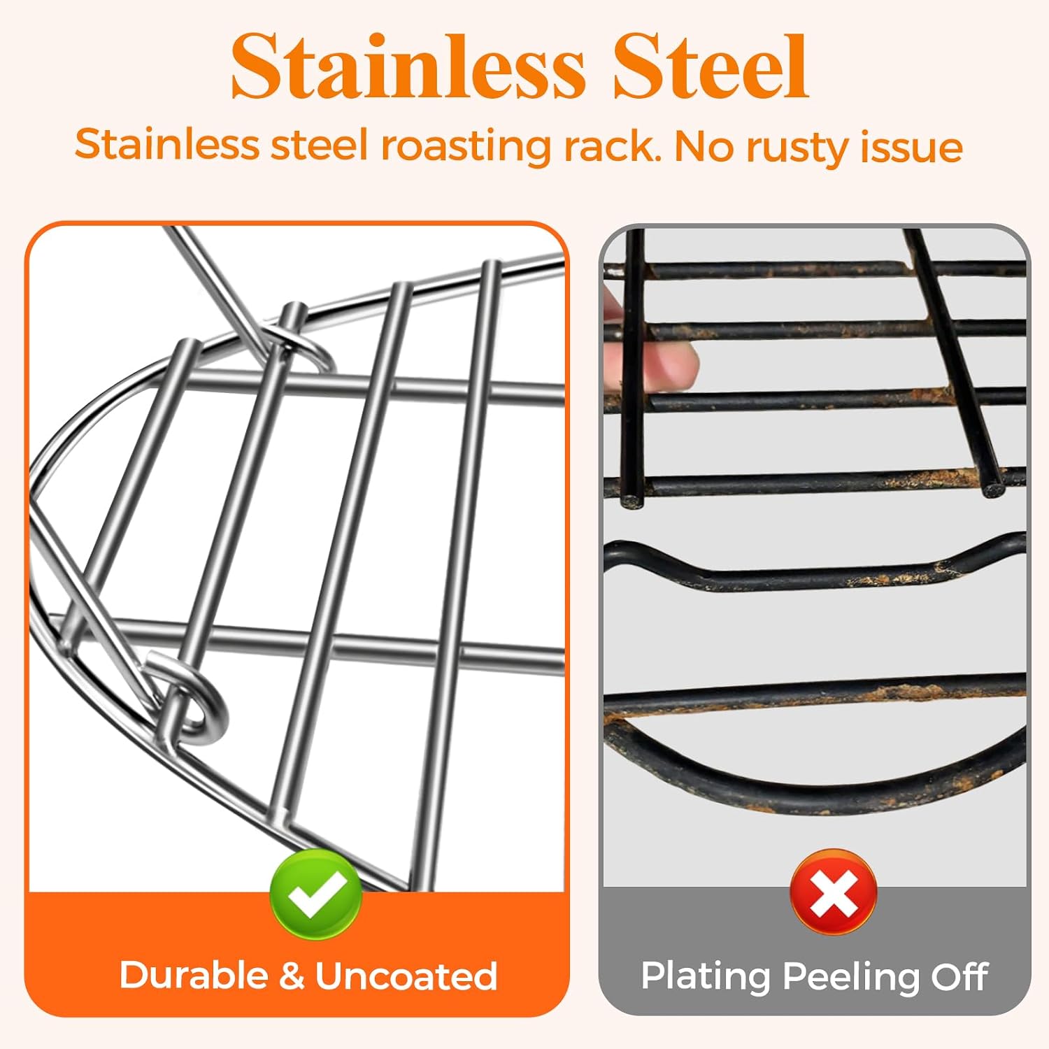 DePango 16.5inch Oval Roasting Rack for Oven, Thanksgiving Christmas Gifts for Mom Men Wife Cooking Home Chefs, Stainless Steel Cooling Rack with Handle, Wire Rack for Cooking, Grilling, Drying