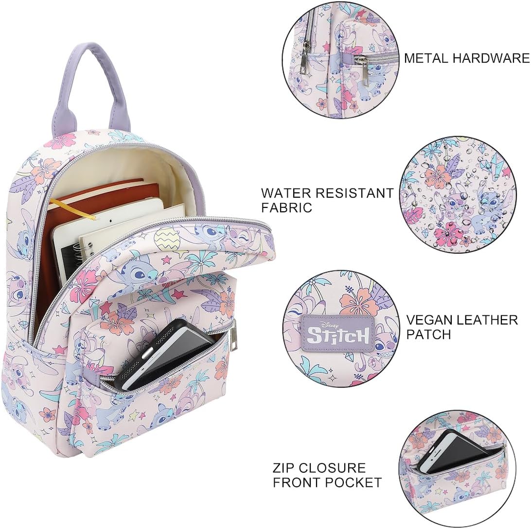 Disney Tropical Stitch And Angel Pink All-Over Print 11.5" Mini Backpack