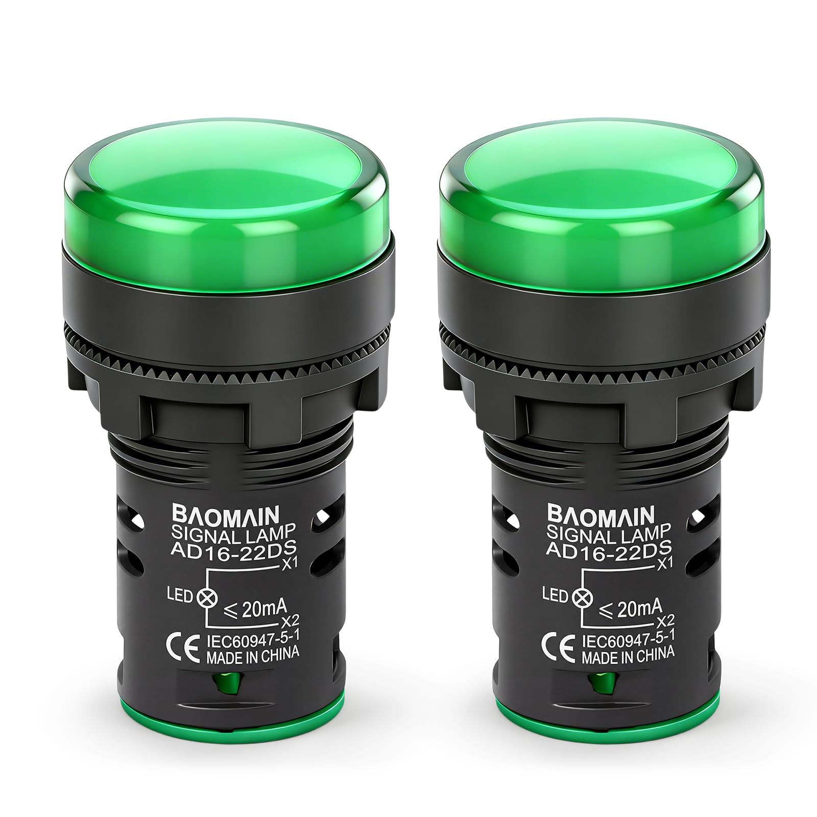 BAOMAIN 110V 22mm LED Industrial Indicator Pilot Light Green 2-Pack