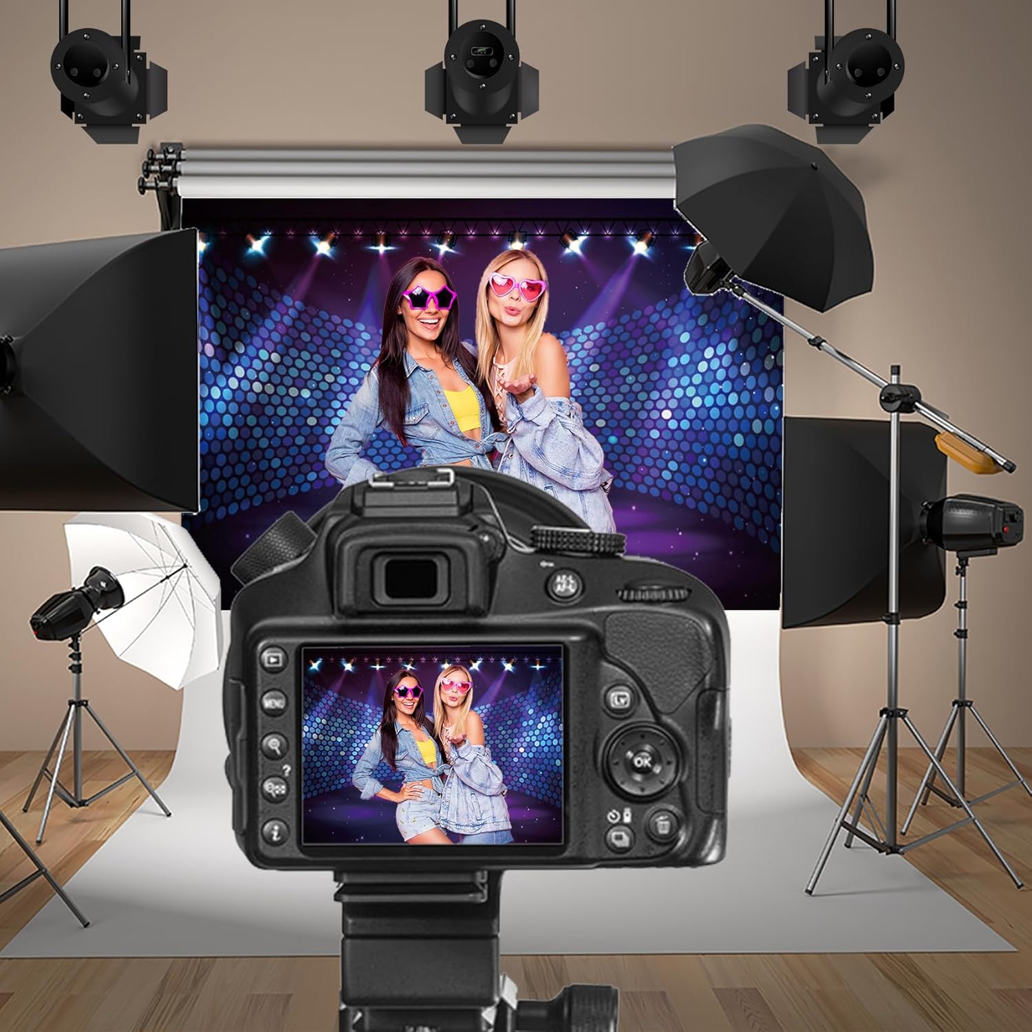 Baocicco 20x10ft Stage Backdrop Purple Spotlight Dance Floor Stage-Lighting Effect Photography Background Talent Show Birthday Baby Shower Discos Graduation Kids Adults Graduates Photoshoot Studio