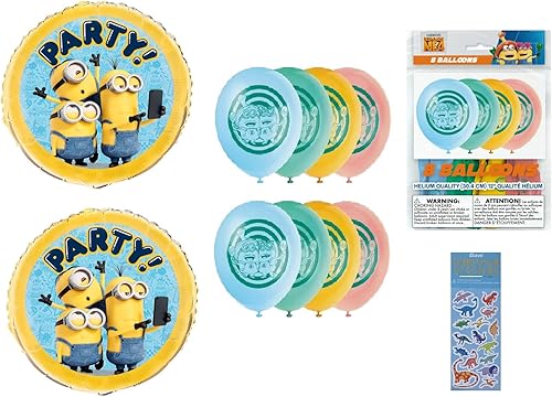 Despicable Me suministros para fiesta de cumpleaños, el paquete incluye 2 globos de aluminio Mylar de 18 pulgadas, 8 globos de látex de 12 pulgadas,