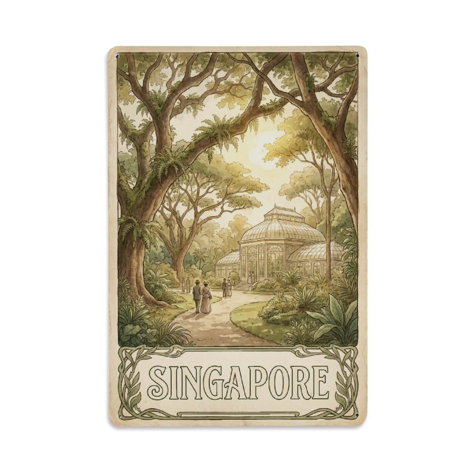 Huiyhb 8X12inch(20X30cm) Vintage Travel Singapore Botanical Metal Tin Sign