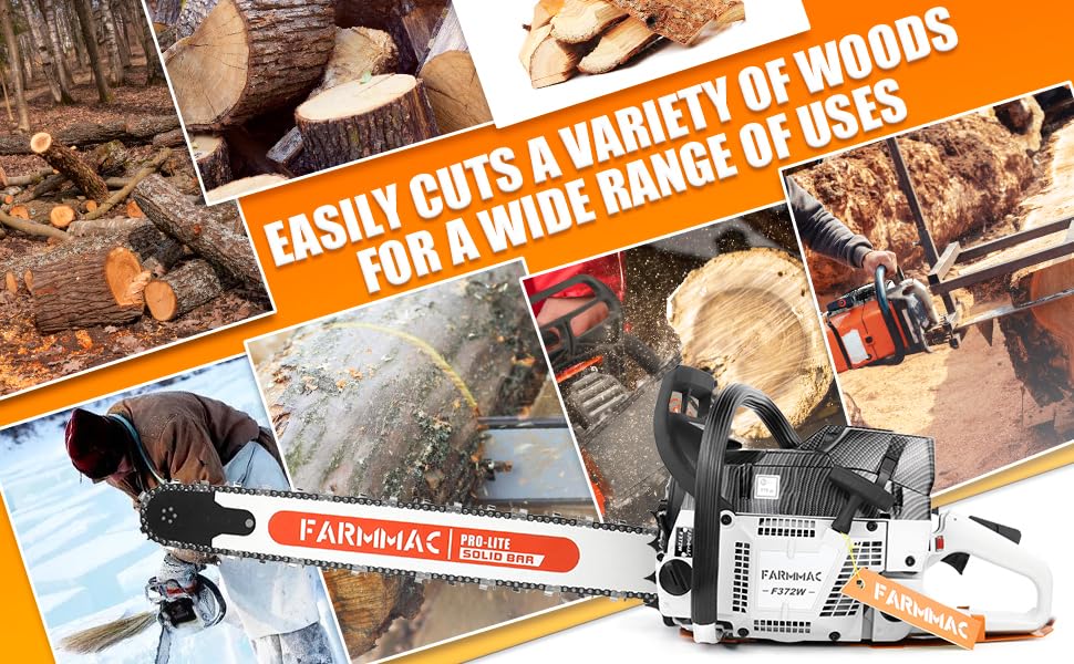 Image of 372W 71cc Gas Chainsaw, 24 Inch Solid Bar, 4.1KW 5.5HP 2-Cycle Gasoline Powered Chain Saw, Professional Logging Chainsaw, Replacement Parts Compatible with Husqvarna 372XP