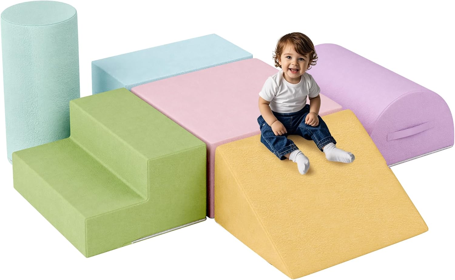 TOLEAD Foam Climbing Blocks for Toddlers 1-3, 6-Piece Soft Play Set Toddler Climbing Toys Indoor, Climb Crawl Activity Play Set